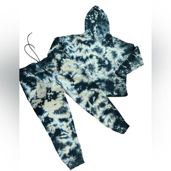 Mododoc Women’s Medium 2 Piece Hoodie Jogger Set in Teal and White Tie Dye - Picture 1 of 9